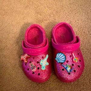 Girls fur lined crocs with charms